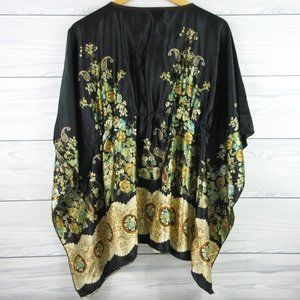 Vintage Trac Robe Top Kimono Womens Medium Floral Black Paisley Made in USA Soft